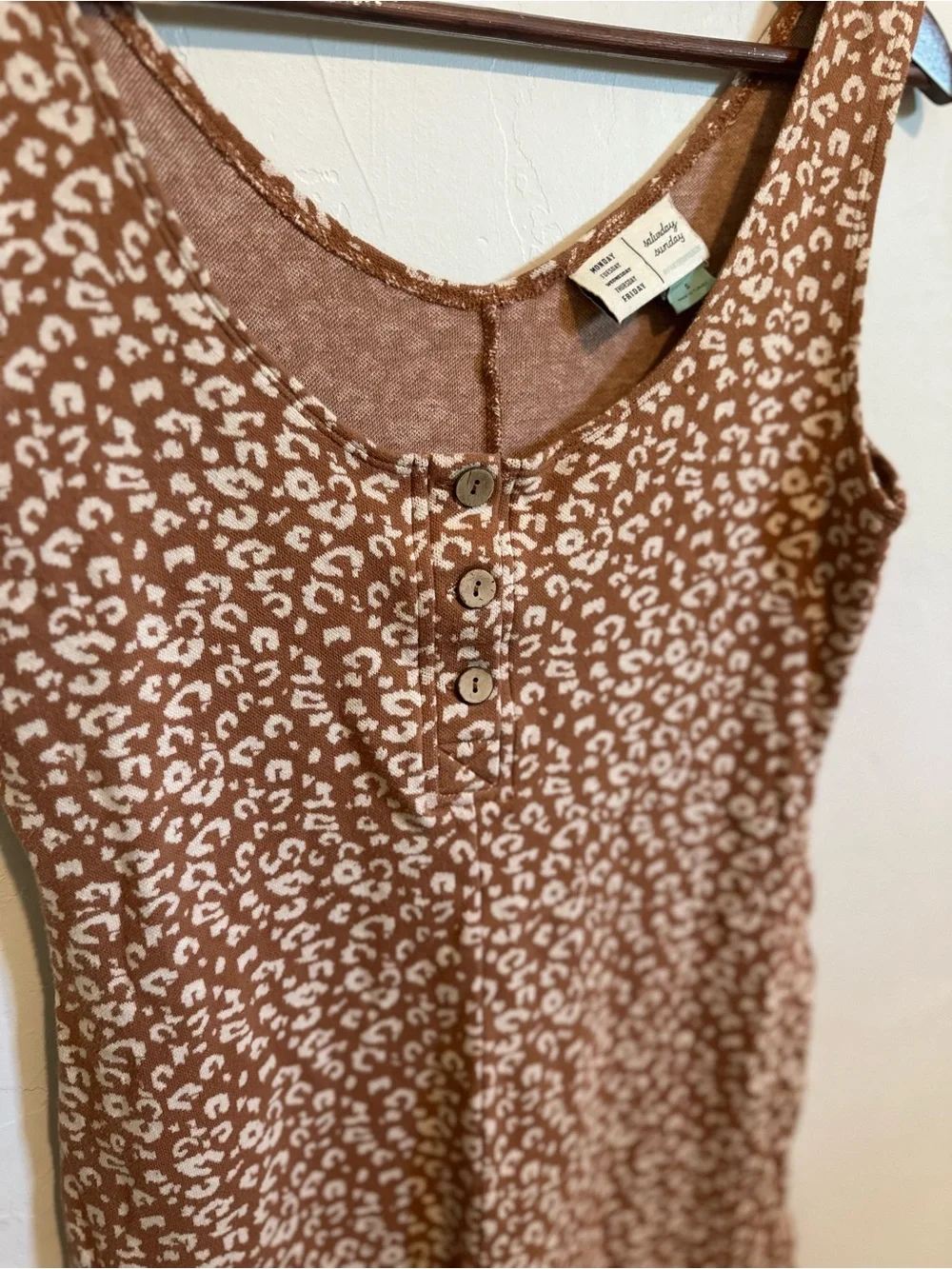 Saturday Sunday Anthropologie Leopard Henley Jumpsuit Size Small